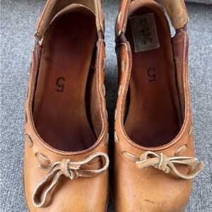 Women’s Size 5 Vintage 70's Wooden Platform Heels Strappy Leather Strap Ties
